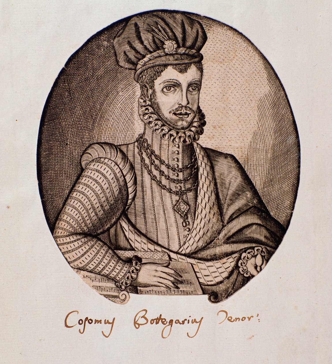 Cosimo Bottegari (1554-1620) 意大利琵琶演奏家和作曲家的肖像雕刻。 17 世纪博洛尼亚，市民音乐书目博物馆 作者 未知艺术家