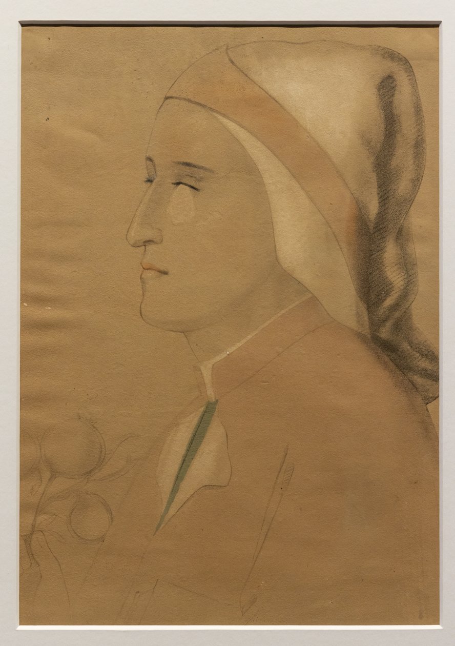 但丁在巴杰罗小教堂壁画后的肖像，1840 年后（纸面铅笔、水彩和白粉笔） 作者 未知艺术家