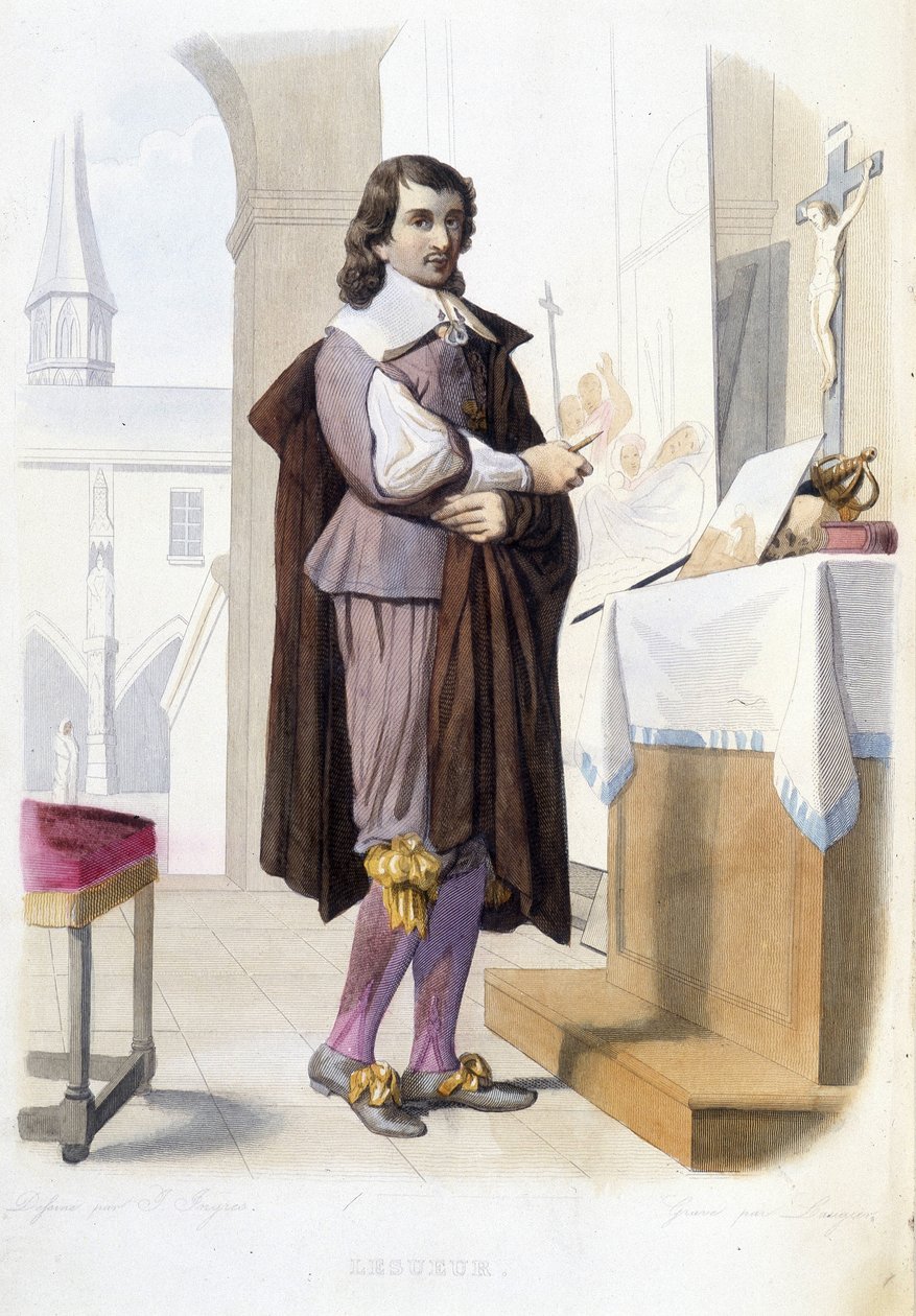 Eustache Le Sueur 的肖像，法国画家（1616-1655）。 在他的工作室 - 在“Le Plutarque francais”中，作者 Mennechet 作者 未知艺术家