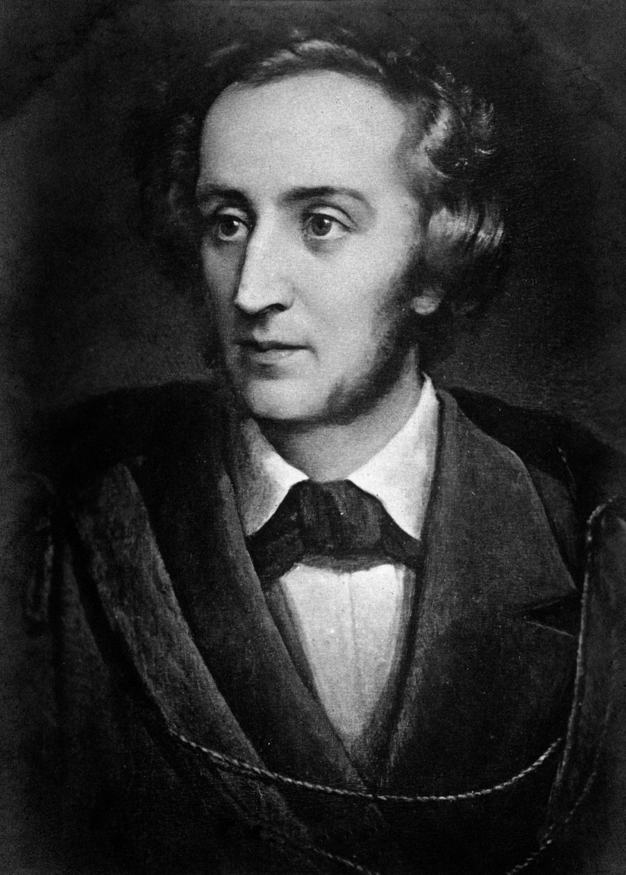 Felix Mendelssohn Bartholdy (1809-1847) 的肖像，德国作曲家和石版画导演。 19 世纪。 米兰，音乐学院图书馆 作者 未知艺术家