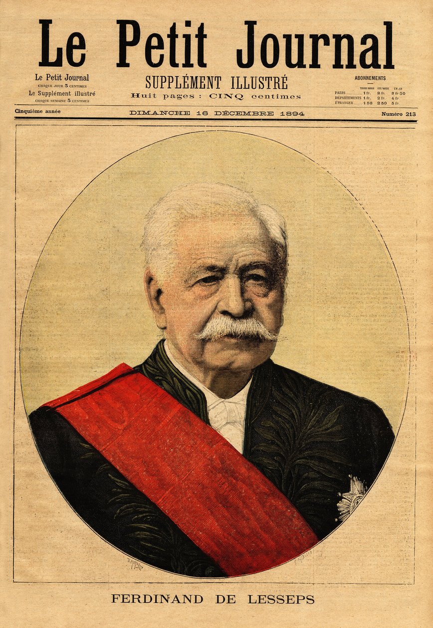 Ferdinand de Lesseps (1805-1894) 肖像，被称为“伟大的法国人”，外交家和企业家，他是连接地中海塞得港和红海苏伊士的苏伊士运河的主要推动者（埃及） 和巴拿马运河，它连接 作者 未知艺术家