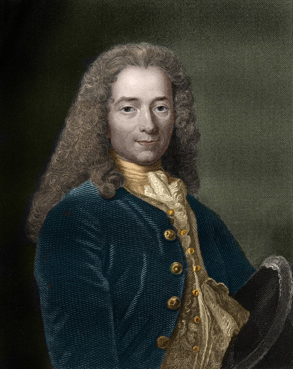 法国作家和哲学家弗朗索瓦-马里-阿鲁埃（Francois-Marie Arouet，dit Voltaire，1694 - 1778）的肖像。 作者 未知艺术家