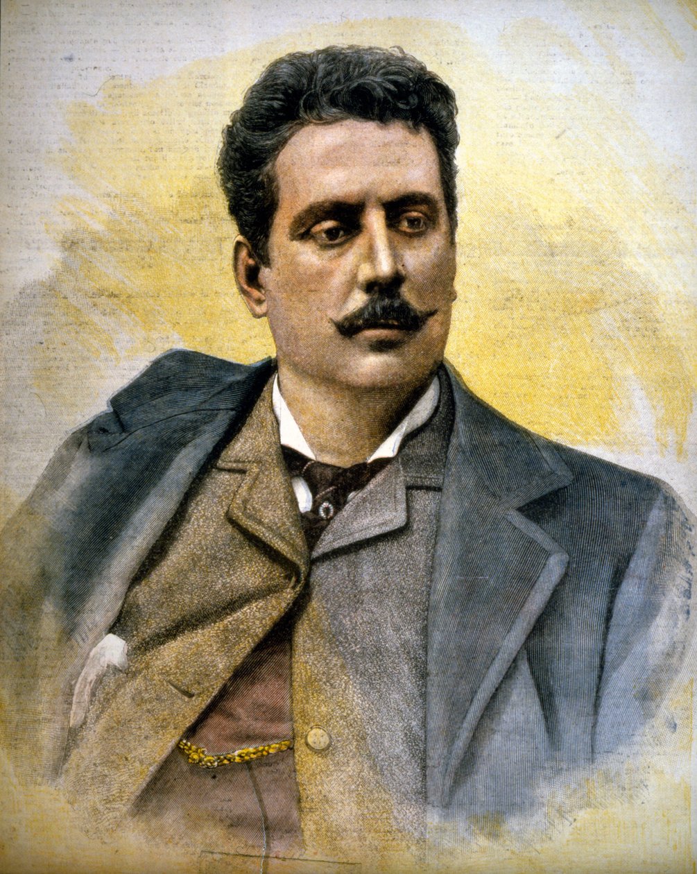 意大利作曲家贾科莫·普契尼 (Giacomo Puccini) (1858-1924) 的肖像。 作者 未知艺术家