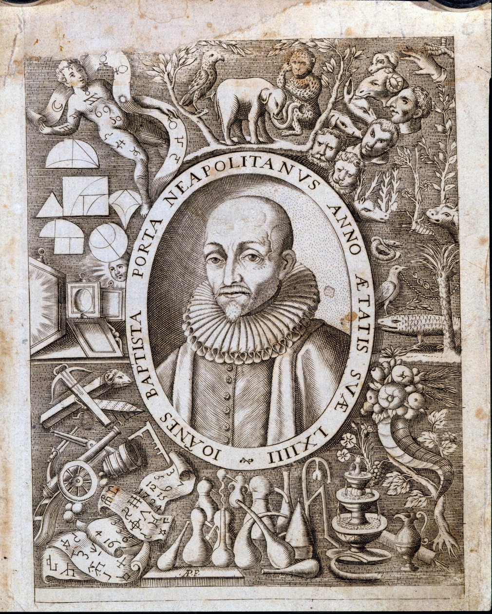 Giambattista（施洗约翰，施洗约翰）della Porta（1535 - 1615）在《自然之神》卷首的肖像。 17世纪。 作者 未知艺术家