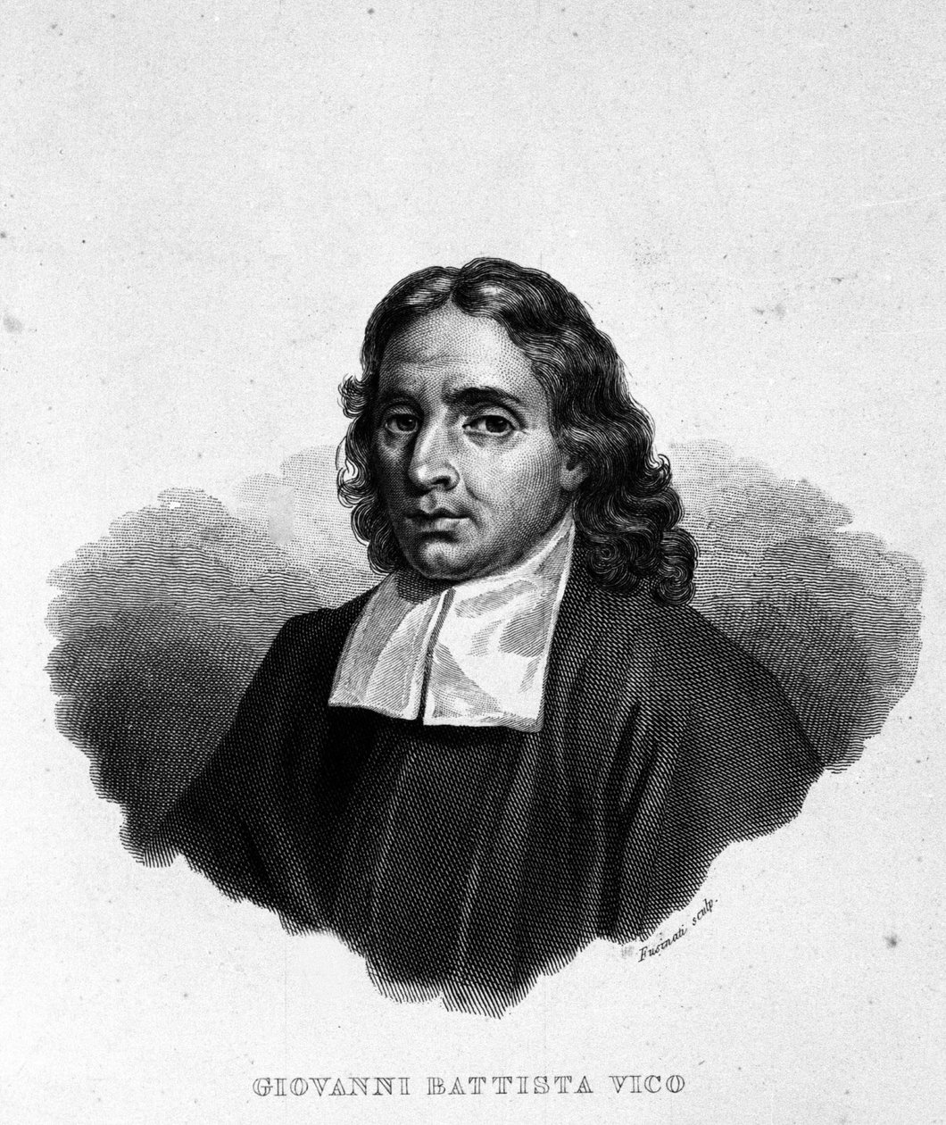 Giambattista Vico (1668-1744) 的肖像，意大利历史学家、法学家和哲学家。 也称为乔瓦尼、吉安·巴蒂斯塔、让·巴蒂斯特或让-巴蒂斯特。 19 世纪的雕刻 作者 未知艺术家