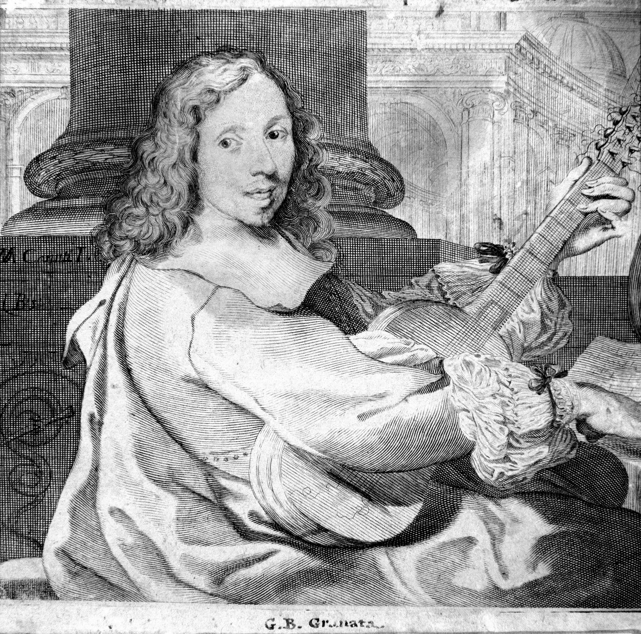 Giovanni Battista Granata (1620 / 21-1687) 意大利吉他手和作曲家的肖像雕刻。 博洛尼亚，市民音乐博物馆 作者 未知艺术家