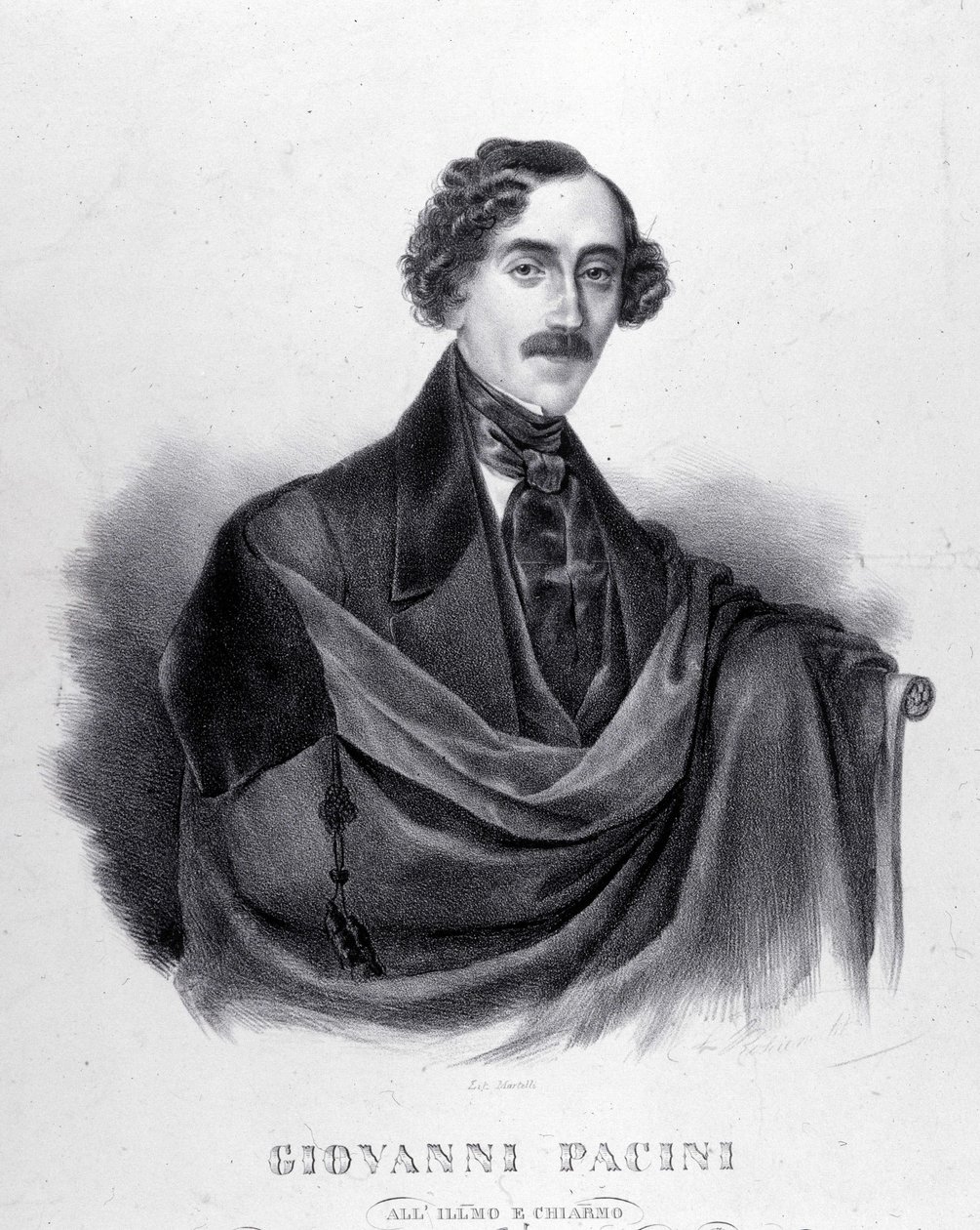 意大利作曲家乔瓦尼·帕齐尼 (1796-1867) 的肖像。 作者 未知艺术家