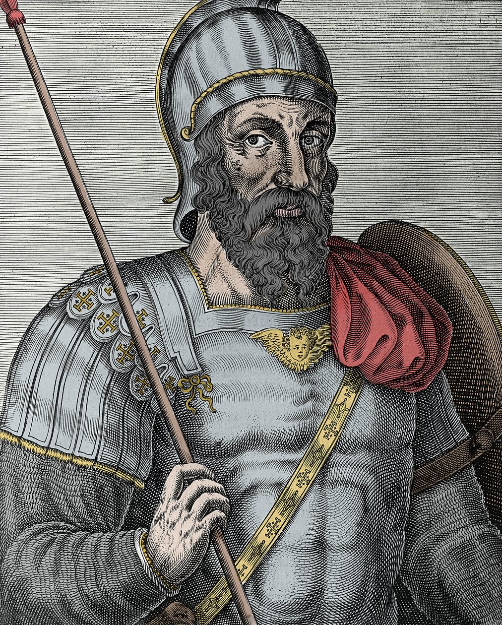 Godfrey of Bouillon (Godefroy de Bouillon) 的肖像 (1040/61-1100)，法兰克骑士，第一次十字军东征的领导人之一 - 雕刻 16 世纪 作者 未知艺术家