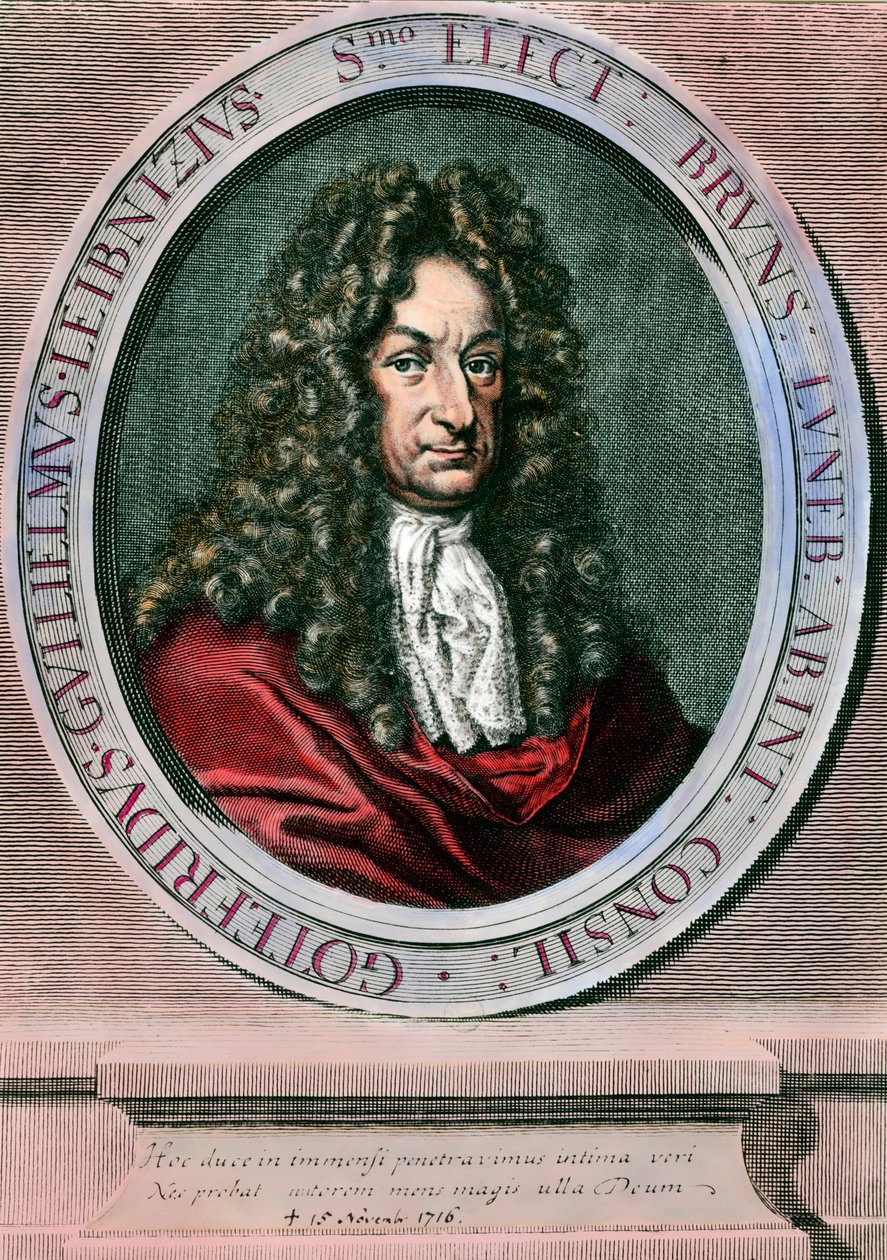 Gottfried Wilhelm Leibniz (1646-1716) 德国哲学家和数学家的肖像。 18 世纪的雕刻。 私人收藏 作者 未知艺术家