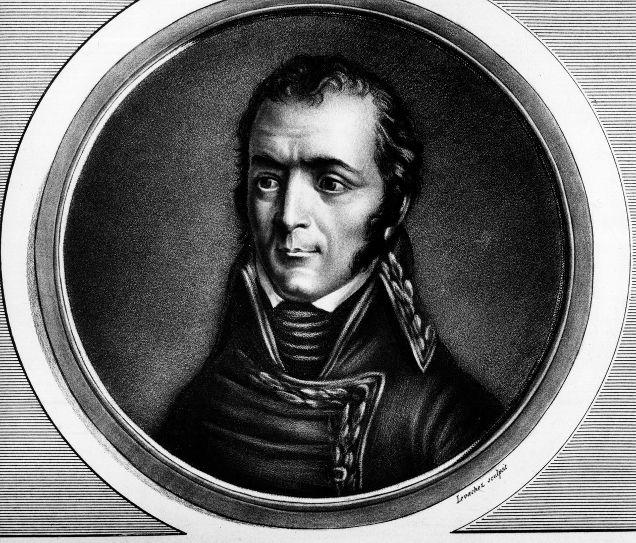 Guillaume Marie-Anne Brune (1763-1815) 的肖像，法国元帅。 版画《法国大革命历史绘画全集，三卷》。””1804 年。 作者 未知艺术家