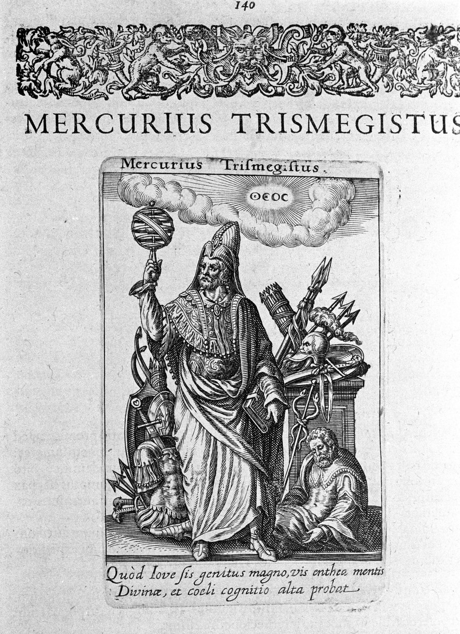 爱马仕 Trimigiste 的肖像（其形式）（三次），占星家，出自 Jacques Boissard 论文的理想肖像“”愿景和神奇“”1605。 作者 未知艺术家