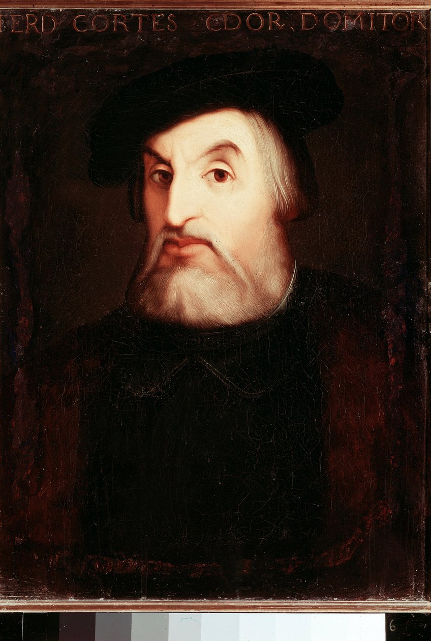 西班牙墨西哥征服者 Hernan Cortes (1485-1547) 的肖像。 无名画。 马德里，国家图书馆。 作者 未知艺术家