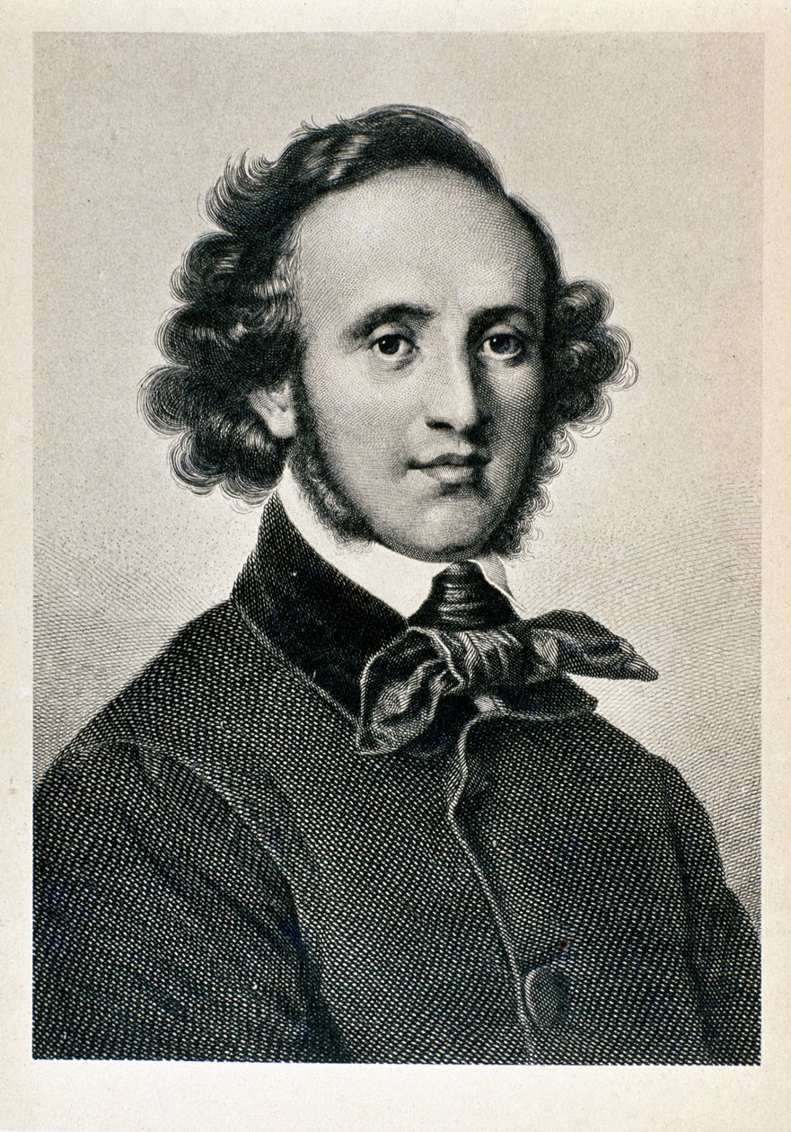 Jakob Ludwig Felix Mendelssohn Bartholdy (1809-1847) 的肖像，德国指挥家和作曲家。 19 世纪 Biblioteca del Conservatorio Giuseppe Verdi 的石版画，米兰 ©Luisa Ricciarini/Leemage 作者 未知艺术家