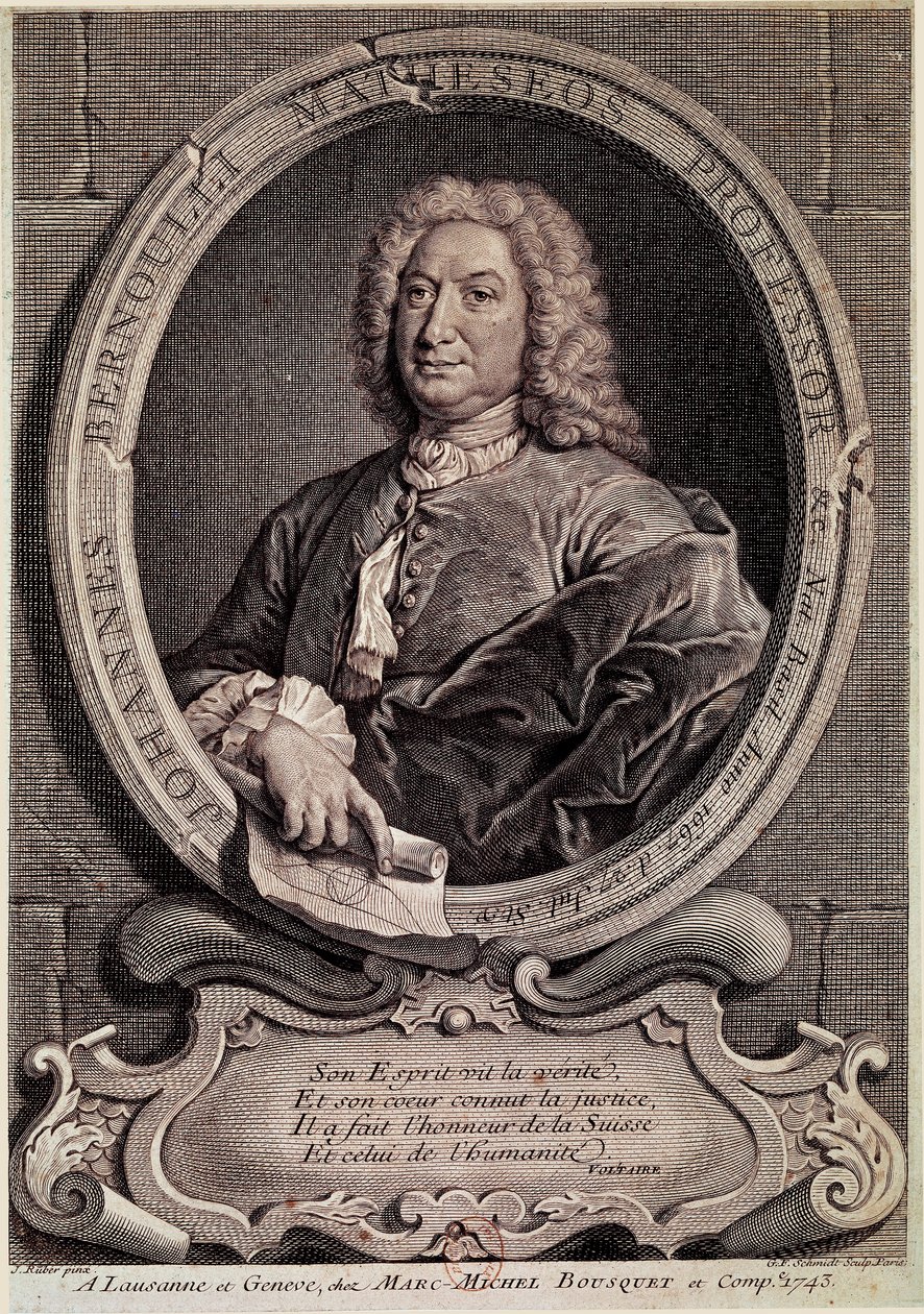 让·伯努利 (Johann Bernouilli) 的肖像 (1667-1748) 瑞士数学家和物理学家 18 世纪的雕刻 - 约翰·伯努利 (Jean 或 John) 的肖像，瑞士数学家和物理学家。 雕刻 作者 未知艺术家
