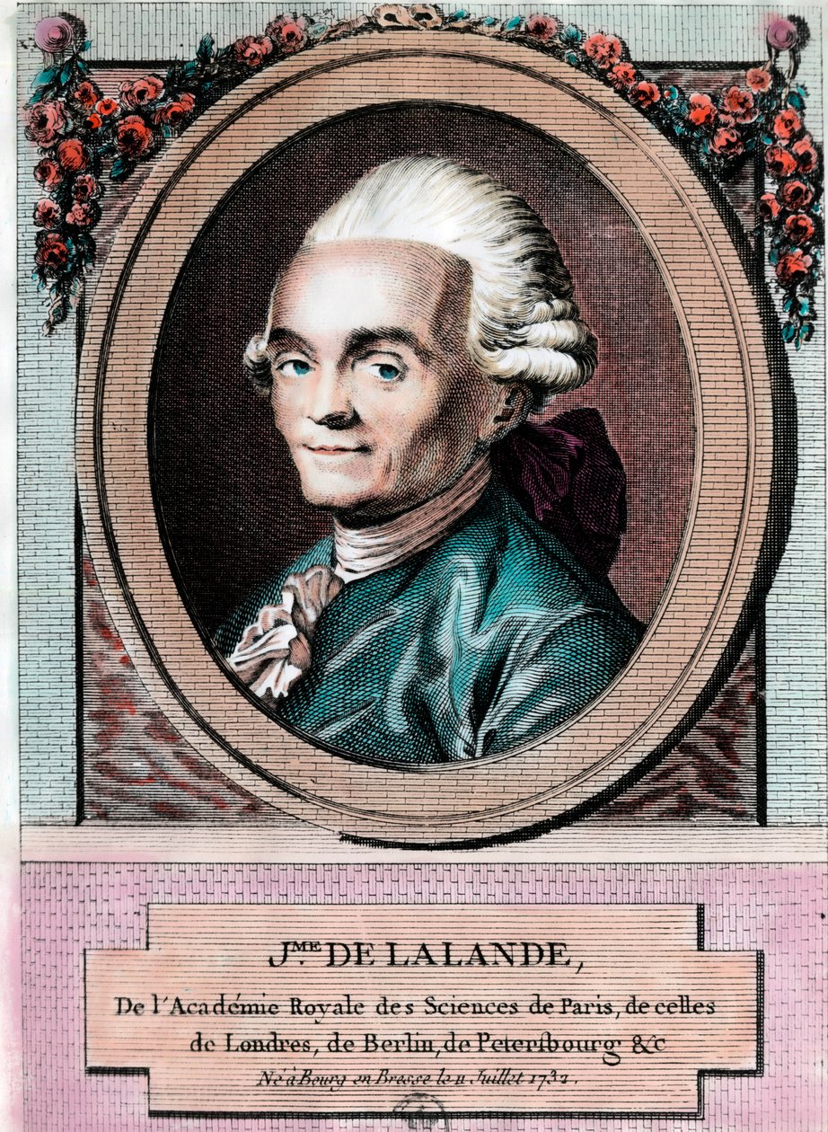 Jean Jerome Lefrancois de Lallande (1732 - 1807) 的肖像，法国天文学家。 18 世纪的雕刻。 私人收藏。 作者 未知艺术家