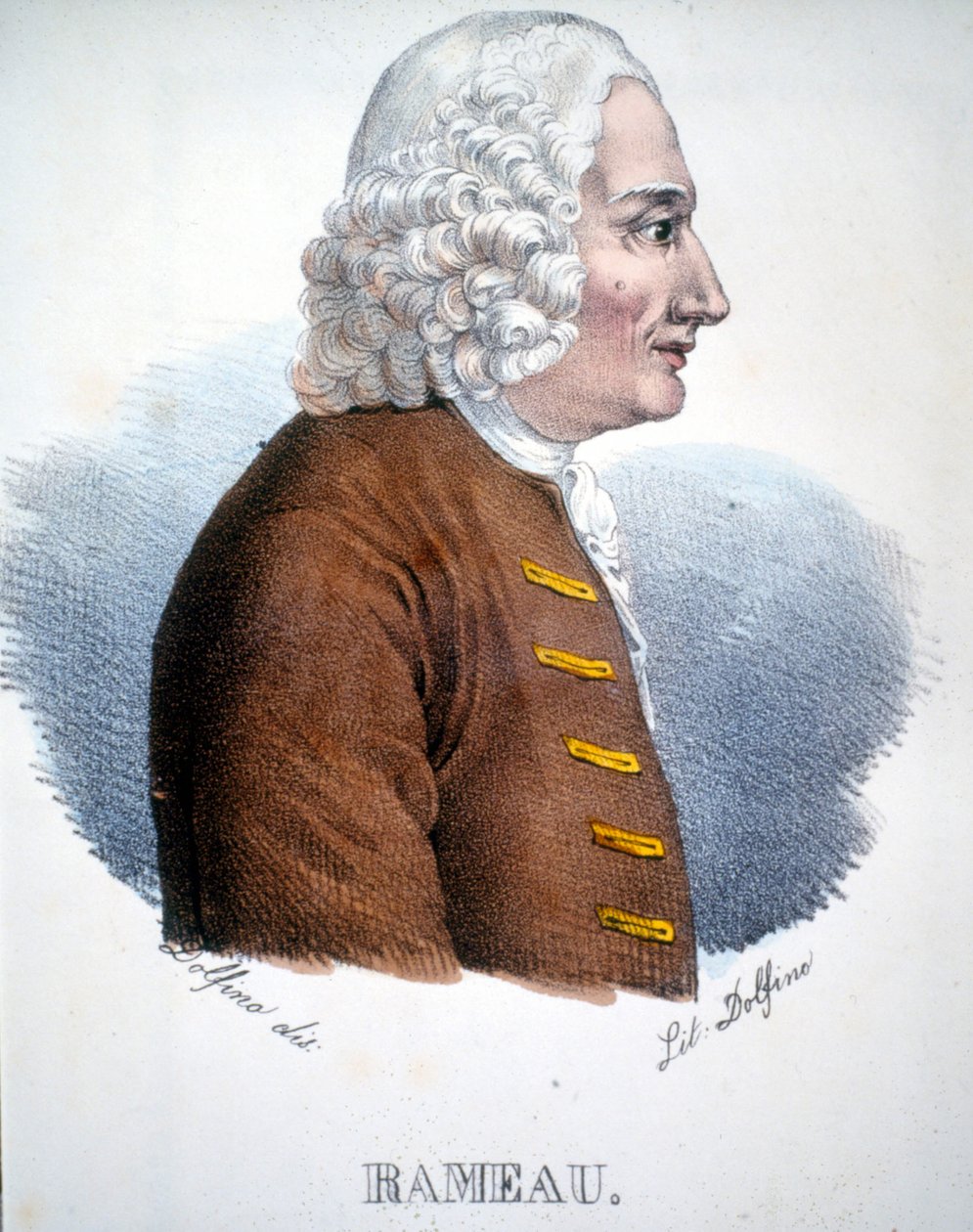 让·菲利普 (Jean-Philippe) Rameau (1683 - 1764) 的肖像，法国作曲家。 作者 未知艺术家