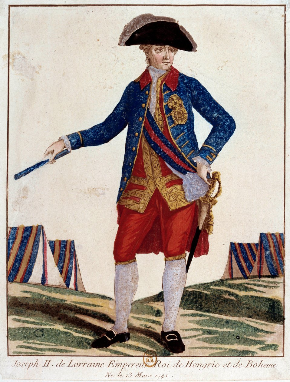 洛林的约瑟夫二世 (1741 - 1790)，神圣日耳曼帝国皇帝，奥地利皇帝，波希米亚匈牙利国王的肖像。 18 世纪的雕刻。 巴黎，卡纳瓦莱博物馆 作者 未知艺术家