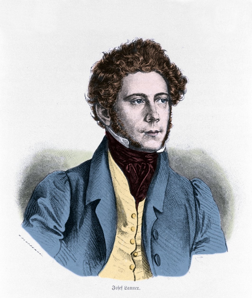 约瑟夫·兰纳 (Joseph Lanner) 的肖像，奥地利作曲家、小提琴家和指挥家 (1801-1843)。 作者 未知艺术家