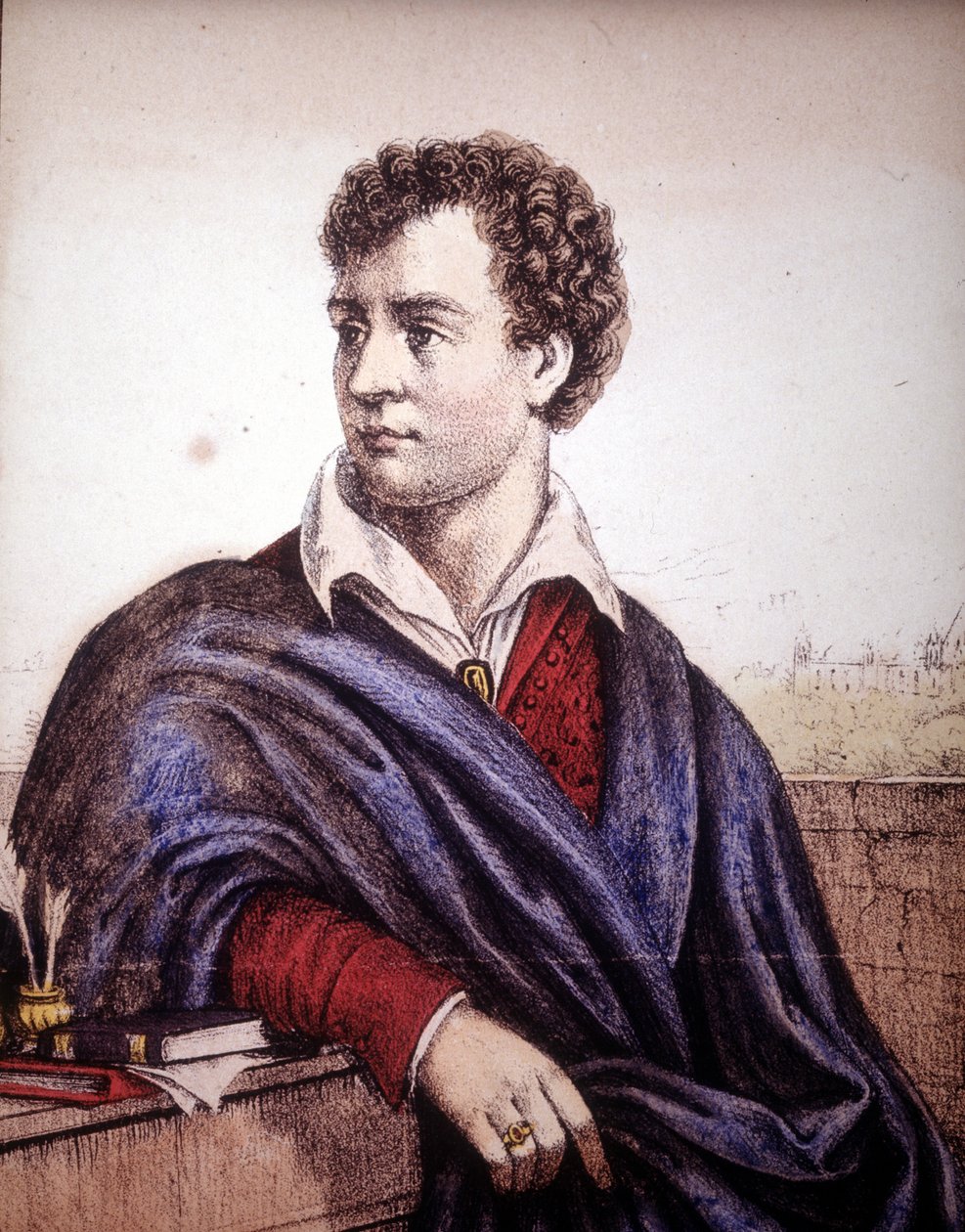 乔治-戈登-诺埃尔-拜伦勋爵（1788-1824），第六代男爵，英国诗人的画像。 作者 未知艺术家