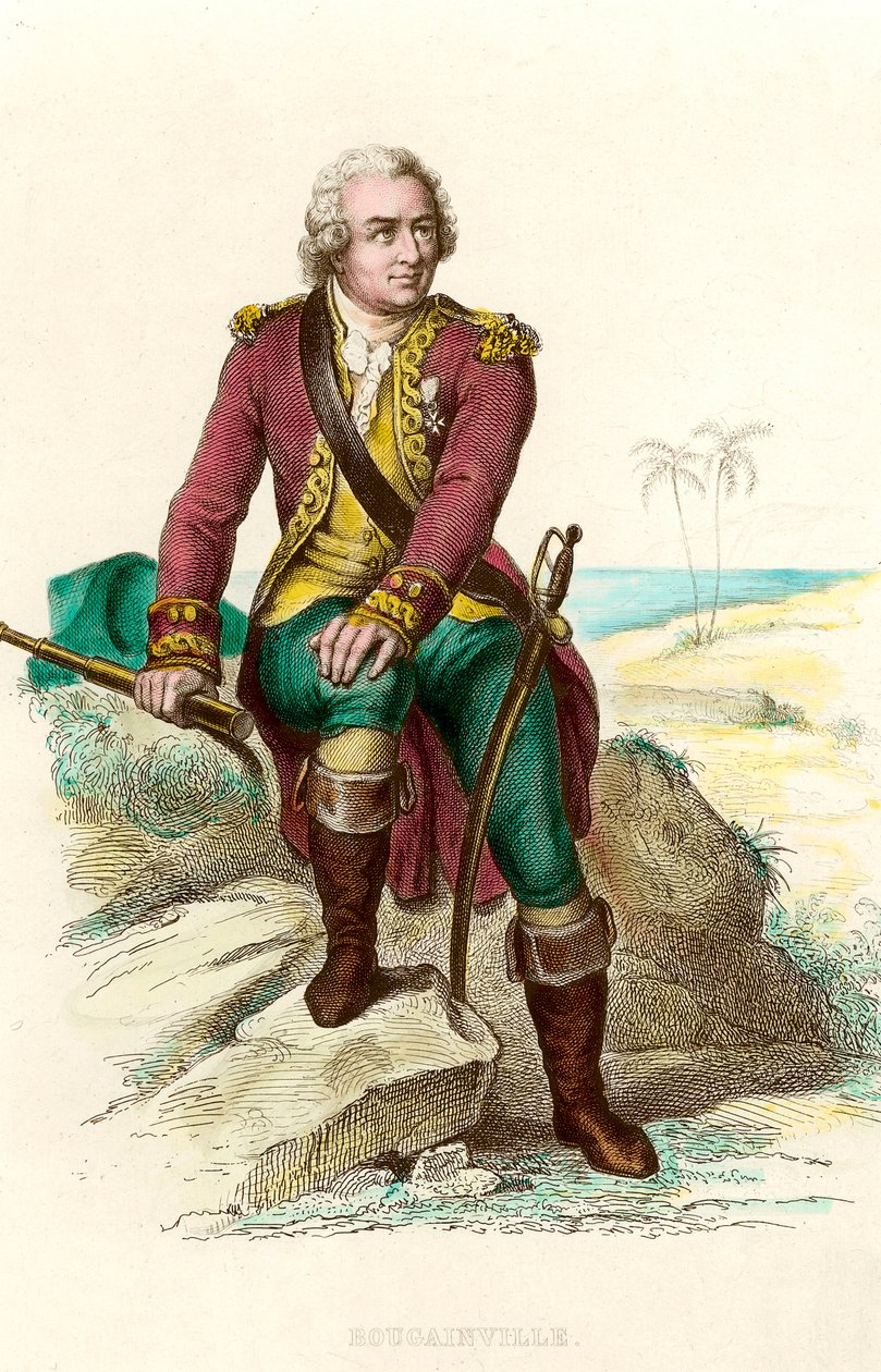 布干维尔伯爵 (1729 - 1811) 法国航海家路易·安托万 (Louis Antoine) 的肖像。 19 世纪的雕刻。 科尔。 去。 作者 未知艺术家