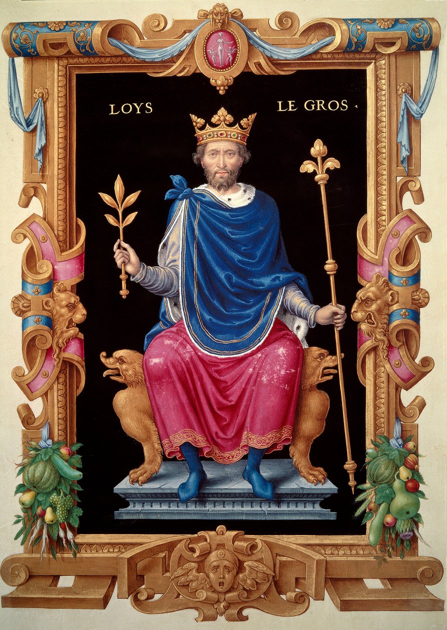 Portrait of Louis VI known as “the Gros” (1081-1137). Miniature in “” Recueil des Kings de France””, by Jean du Tillet, circa 1555-1566. BN, Paris 作者 未知艺术家