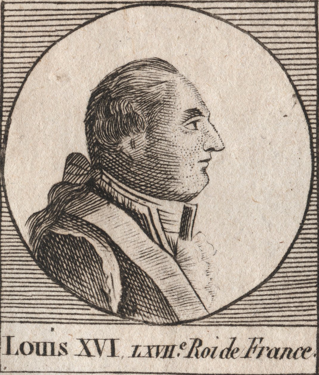 路易十六（1754-1793）肖像，1774年至1791年的法国国王，1791年至1792年的法国国王 - 路易十六1774年至1791年的法国和纳瓦拉国王，1791年至1792年的法国国王 - 雕刻自《历史教学》。 作者 未知艺术家