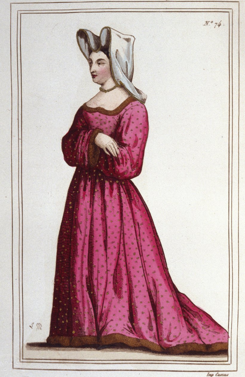 博蒙特夫人玛格丽特·德·萨森纳奇 (Marguerite de Sassenage) 的肖像（约 1449 年 - 1491 年）。 路易十一的女仆。 1830 年的雕刻。 作者 未知艺术家