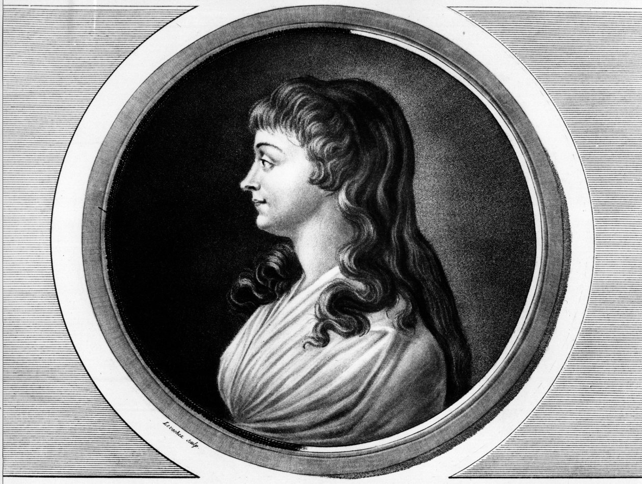 罗兰-德-拉普拉蒂埃（Roland de La Platiere）的妻子玛丽-让娜-佩利邦（Marie-Jeanne Phelippon）的肖像，她被称为 "罗兰夫人"（1754-1793）。雕刻在 "法国革命历史绘画全集，共三卷 "中。1804. 作者 未知艺术家