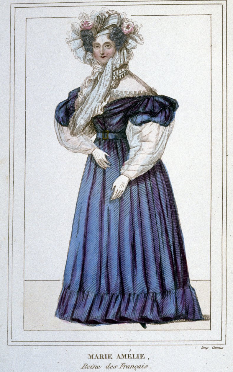 Marie Amélie de Bourbon (1782 - 1866) 的肖像，法国女王，Louis Philippe I 的妻子。 19 世纪的雕刻。 作者 未知艺术家