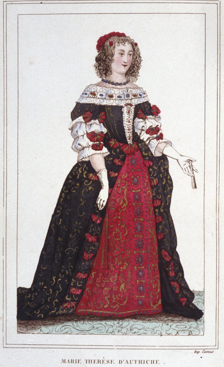 奥地利的玛丽·特蕾莎 (1638 - 1683) 的肖像，法国女王。 作者 未知艺术家