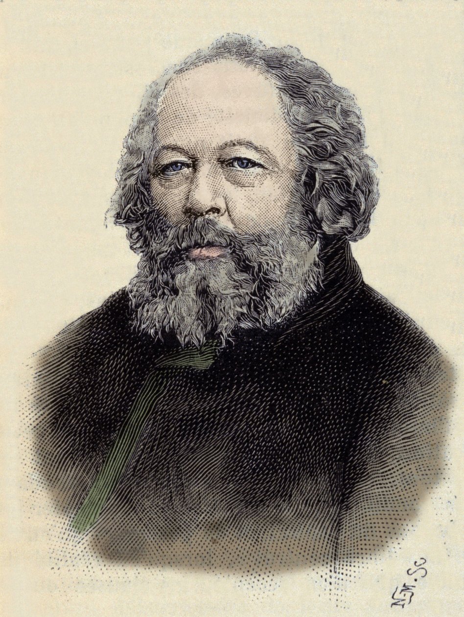 米哈伊尔·亚历山德罗维奇·巴枯宁 (Bakunin) (1814-1876) 的肖像，俄罗斯无政府主义者。 作者 未知艺术家