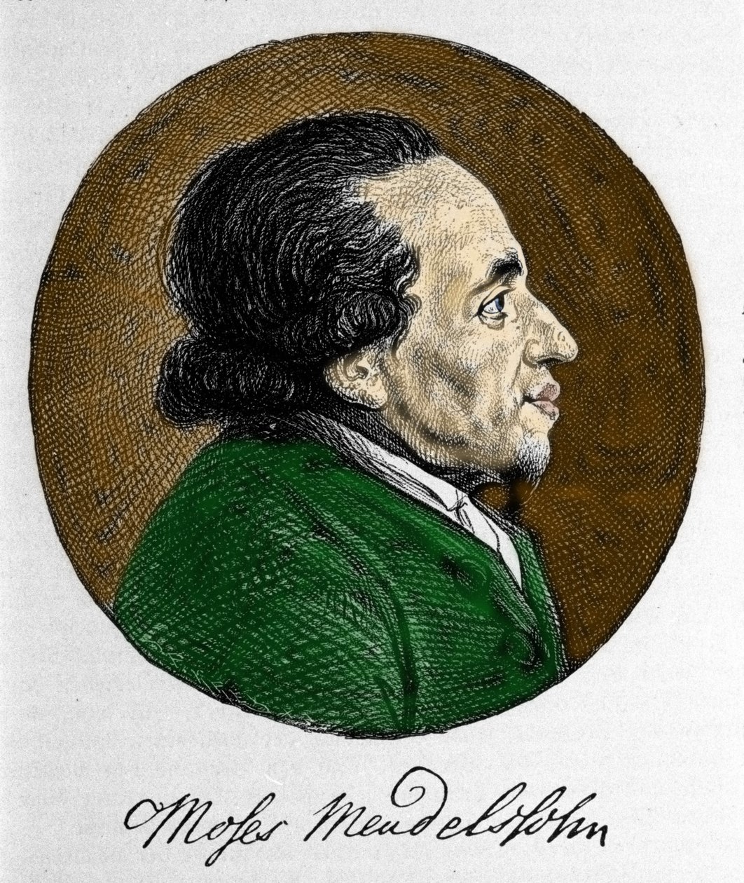 摩西 (Moses) Mendelssohn (1729 - 1786) 的肖像，现代犹太教的哲学家和真正的创始人。 音乐家费利克斯·门德尔松的祖父。 作者 未知艺术家