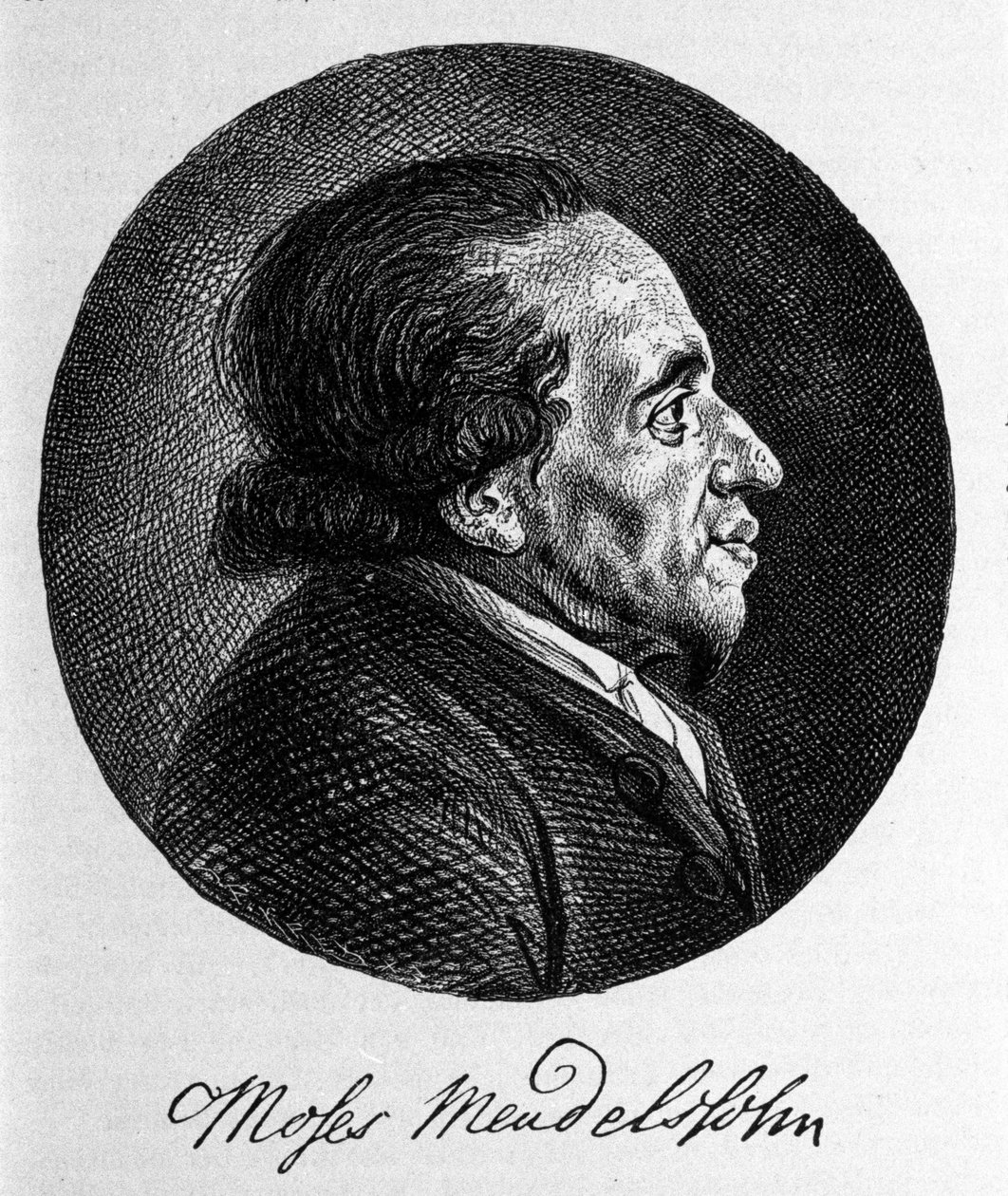 摩西 (Moses) Mendelssohn (1729 - 1786) 的肖像，现代犹太教的哲学家和真正的创始人。 音乐家费利克斯·门德尔松的祖父。 作者 未知艺术家