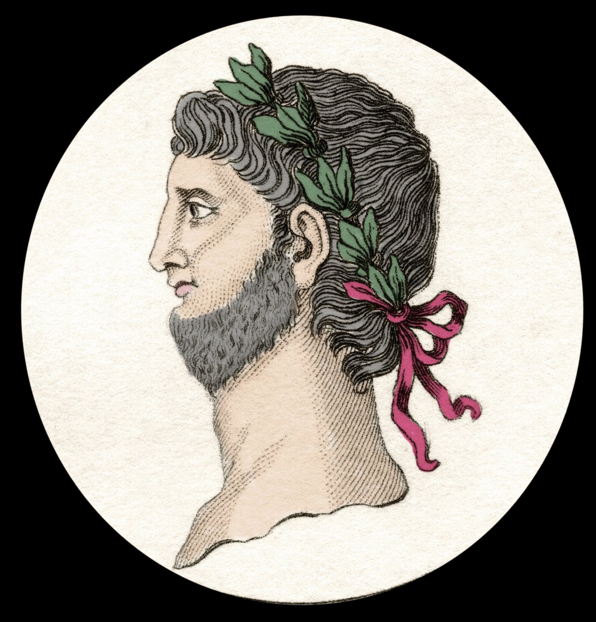 Nero Claudius Caesar Augustus Germanicus（公元 37-68 年）的肖像，罗马皇帝。 19 世纪的雕刻。 作者 未知艺术家