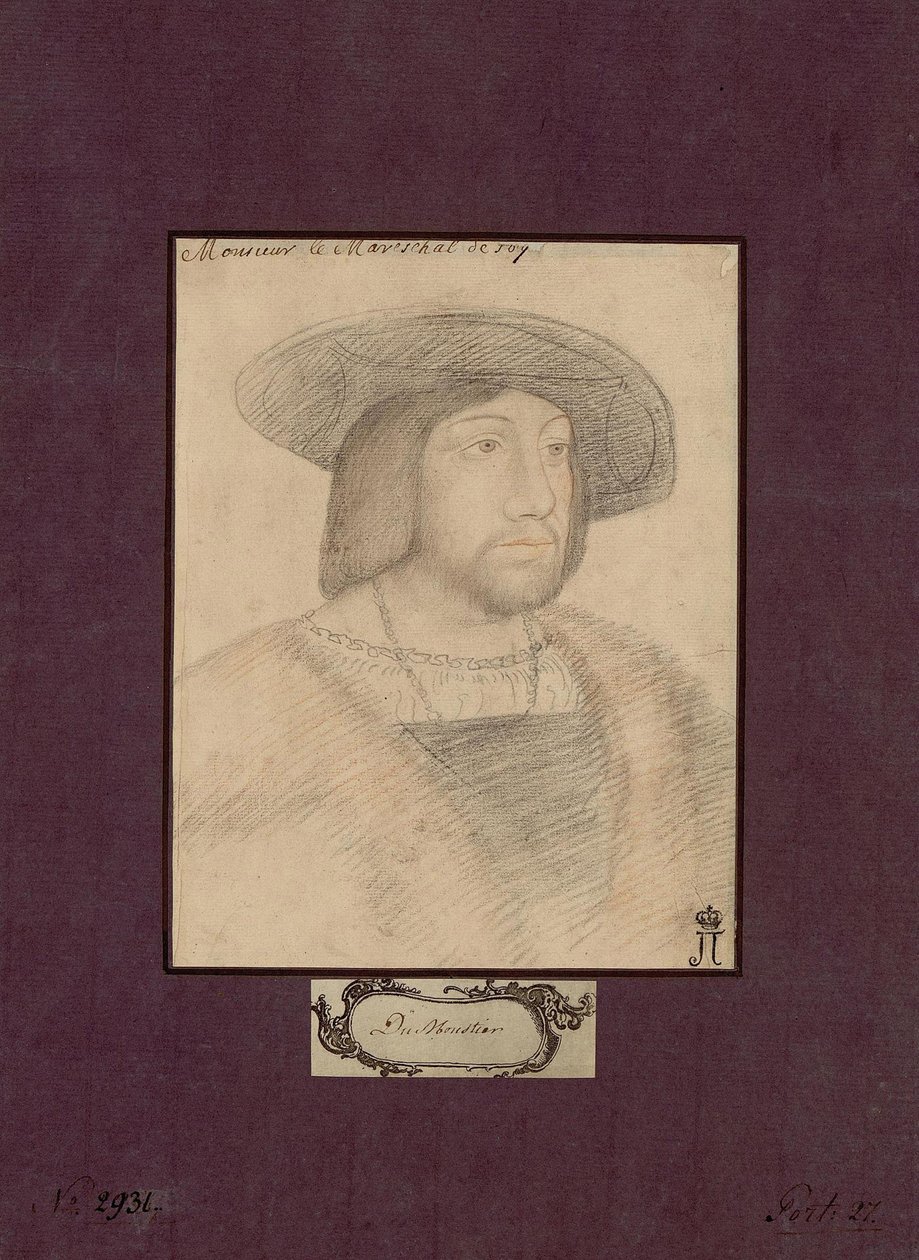 Odet de Foix 的肖像，Vicomte de Lautrec（1485-1528）被称为 Marechal de Lautrec - Anonymous。 纸上彩色铅笔，尺寸：22,5x17,2，c。 1546, State Hermitage, 圣彼得堡 作者 未知艺术家