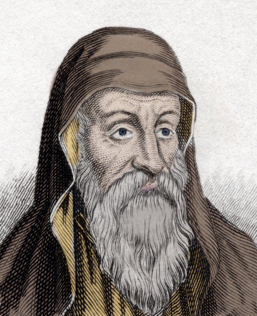 教父时期 (185-253) 神学家奥利根 (Origen) (Origen Adamantius) 的肖像。19 世纪的雕刻。 作者 未知艺术家
