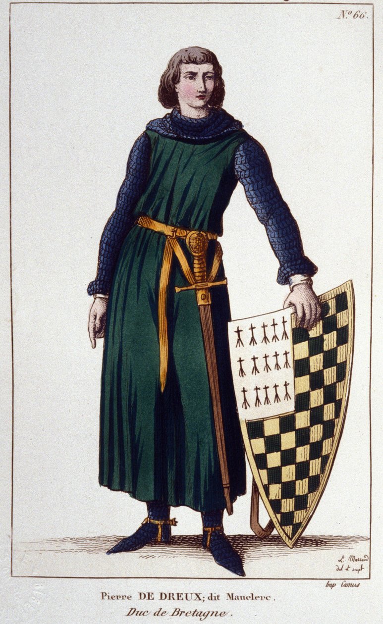 Pierre de Dreux 的肖像，dit Mauclerc, Duke 于 1213 年。雕刻于 1830 年。 作者 未知艺术家