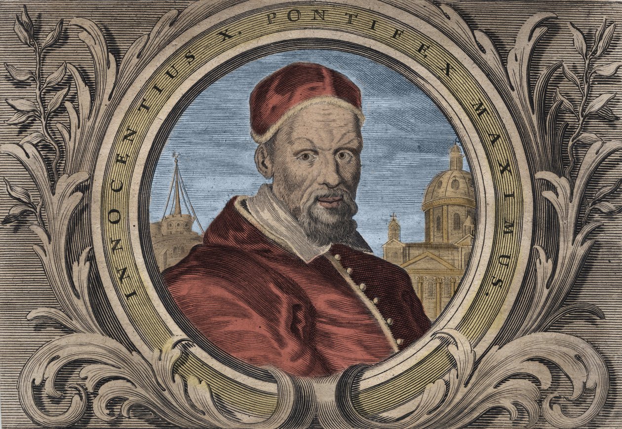 教皇英诺森十世（Innocenzo，Innocentius或Giovanni Battista Pamphili）（1644-1655）的肖像。 雕刻 作者 未知艺术家