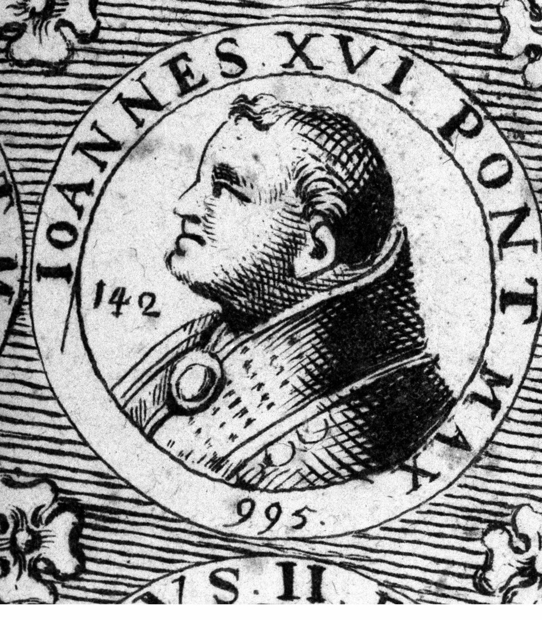 教皇约翰十六世 (Johannes Philagatus) 的肖像（卒于 1013 年）。 作者 未知艺术家