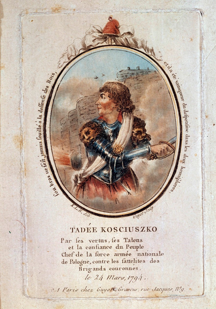 3 月 24 日，波兰爱国者撒迪厄斯 (Tadeusz) 科修斯科 (Kosciusko) (1746-1817) 的肖像 作者 未知艺术家