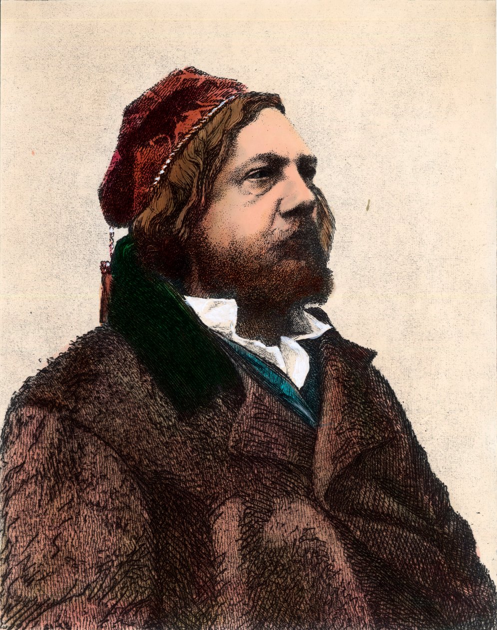 Theophile Gautier (1811 - 1872) 的肖像，法国诗人、小说家和艺术评论家。 19 世纪的雕刻。 私人收藏。 作者 未知艺术家