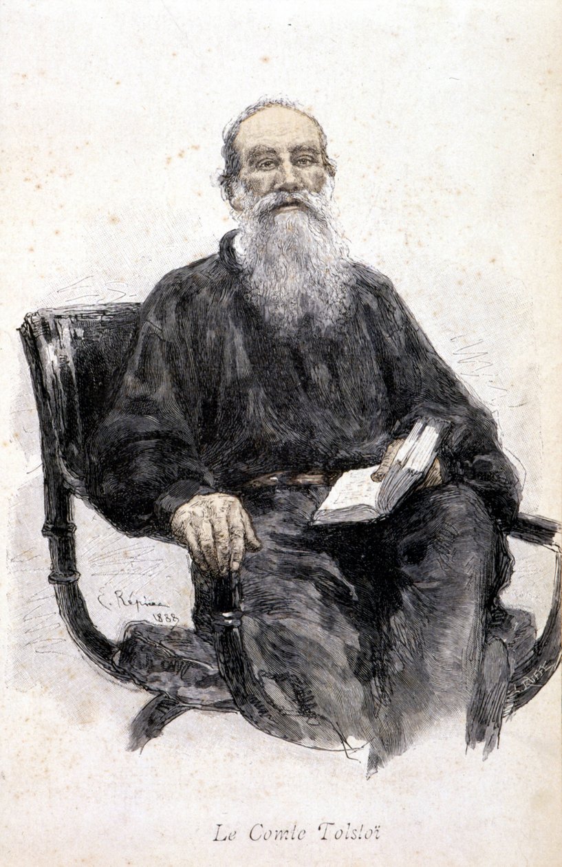 托尔斯泰肖像，1888 年版画。 作者 未知艺术家