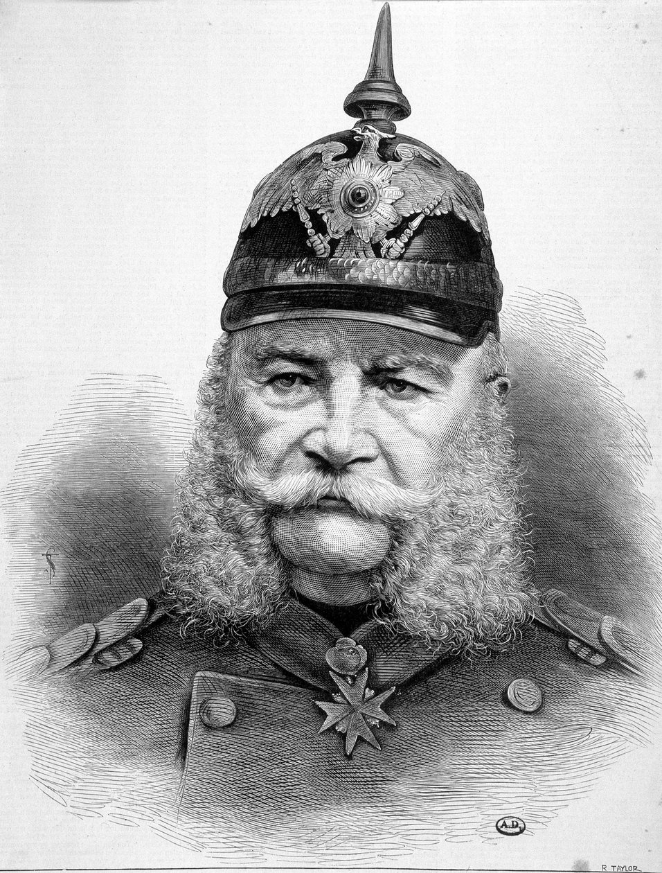 普鲁士国王兼德意志皇帝威廉·弗里德里希·路德维希一世 (1797-1888) 的肖像。 作者 未知艺术家