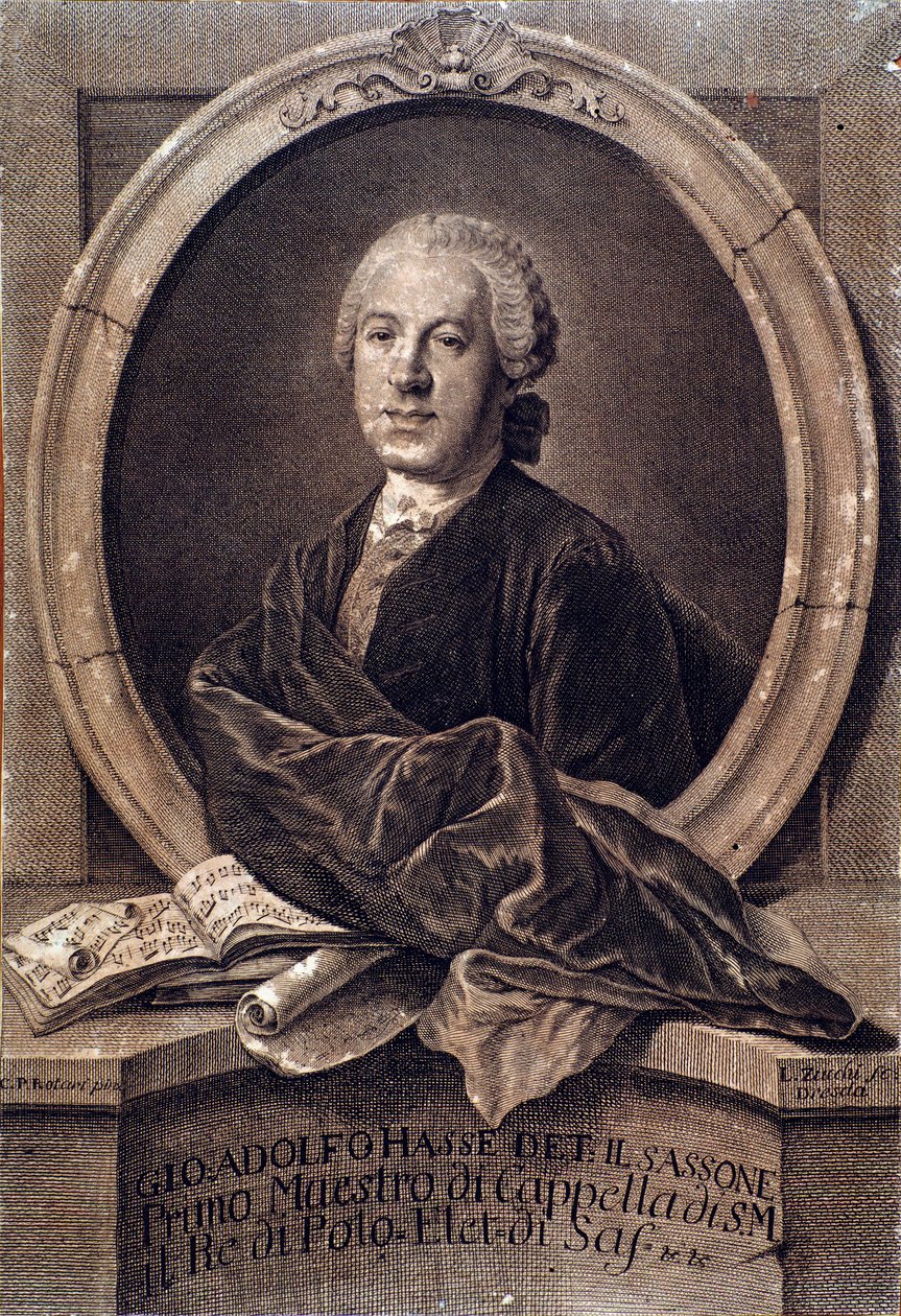 英国作曲家约翰·阿道夫·哈塞 (1699-1783) 雕刻的肖像。 18世纪。 博洛尼亚，市民音乐博物馆 作者 未知艺术家