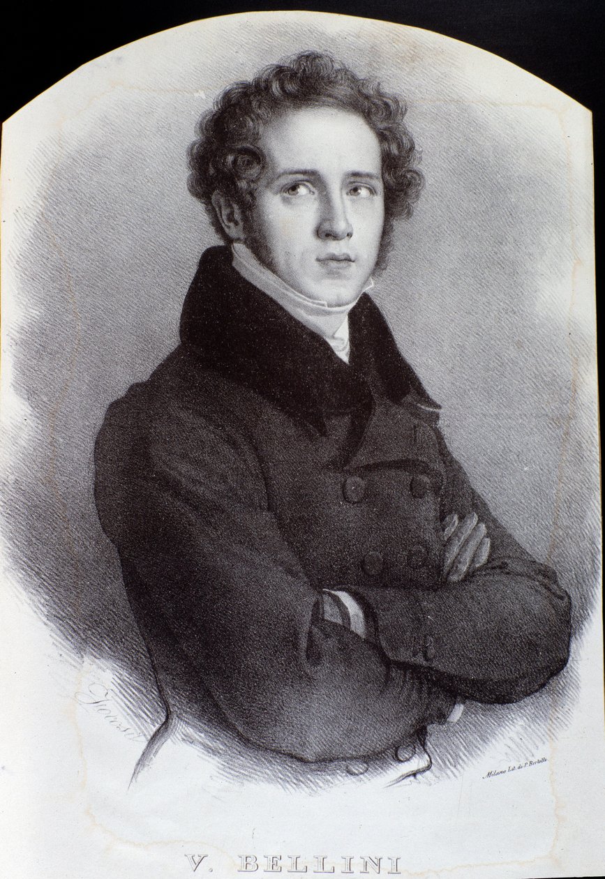 意大利作曲家 Vincenzo Bellini 的肖像（雕刻。19 世纪） 作者 未知艺术家