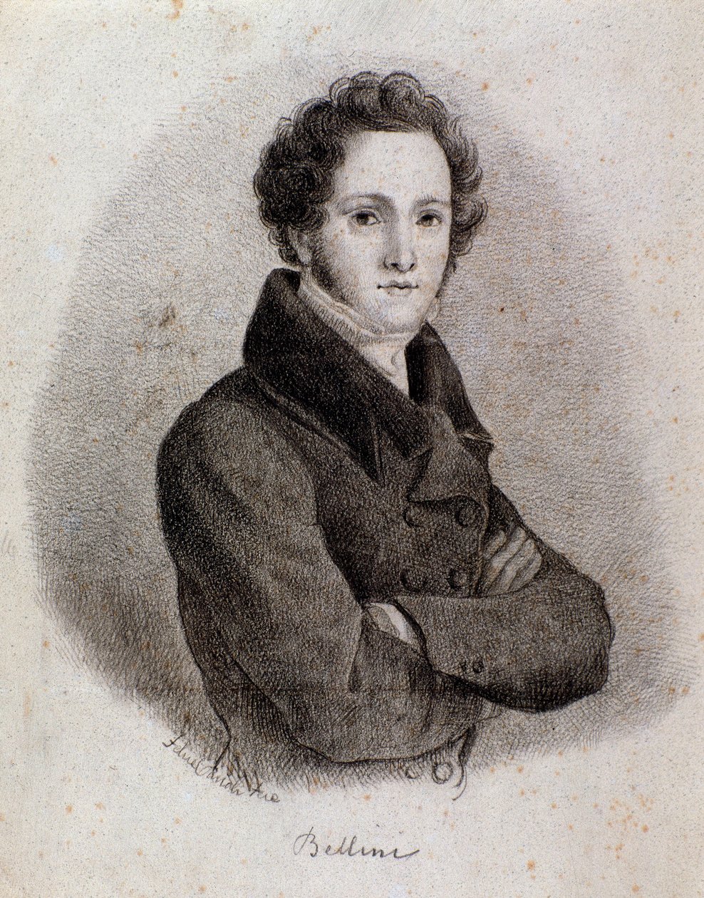 意大利作曲家 Vincenzo Bellini 的肖像（雕刻。19 世纪） 作者 未知艺术家