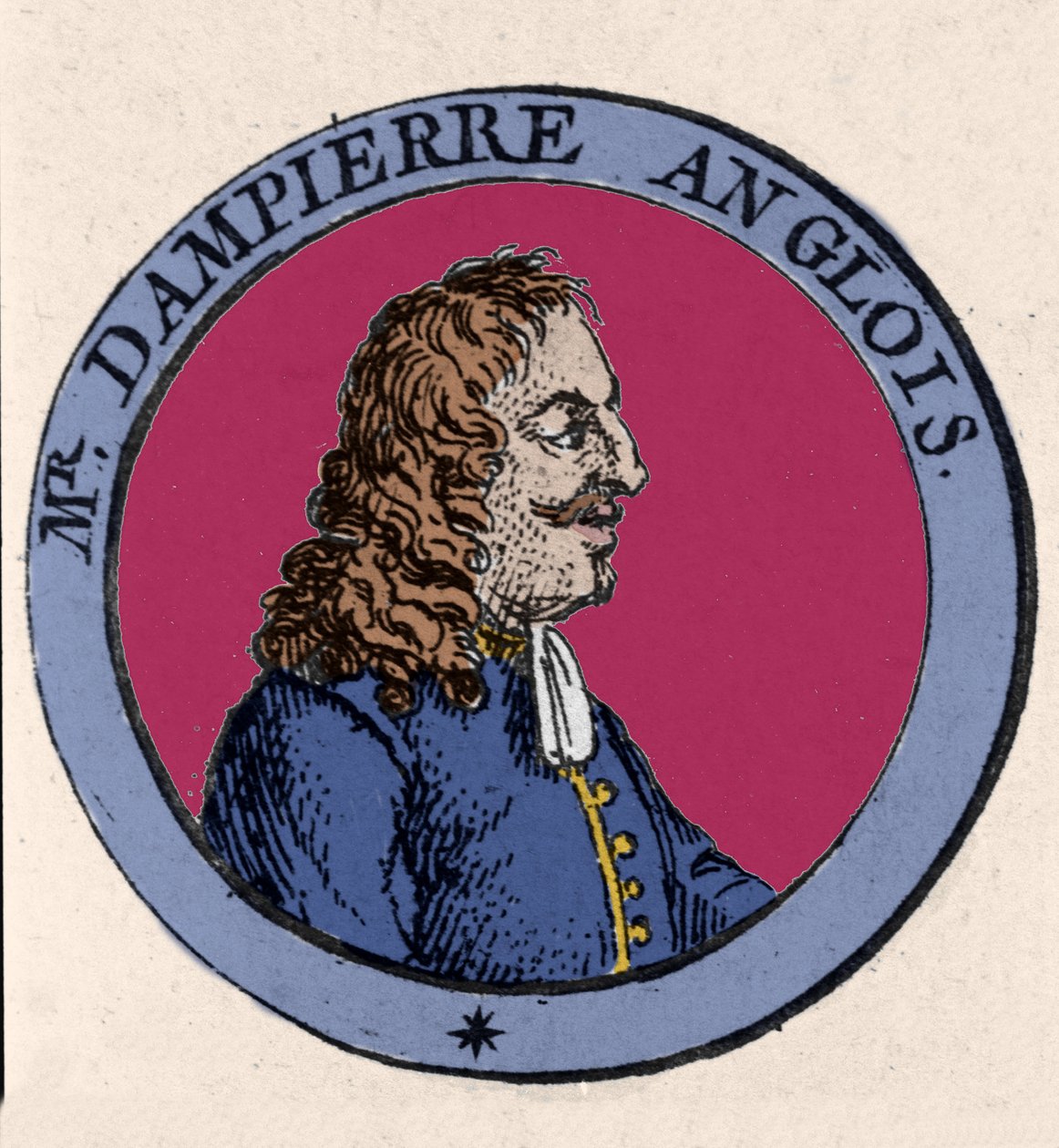 英国布卡内尔人、航海家和科学家威廉-丹皮尔（1652-1715）的肖像。19世纪的雕版画 作者 未知艺术家