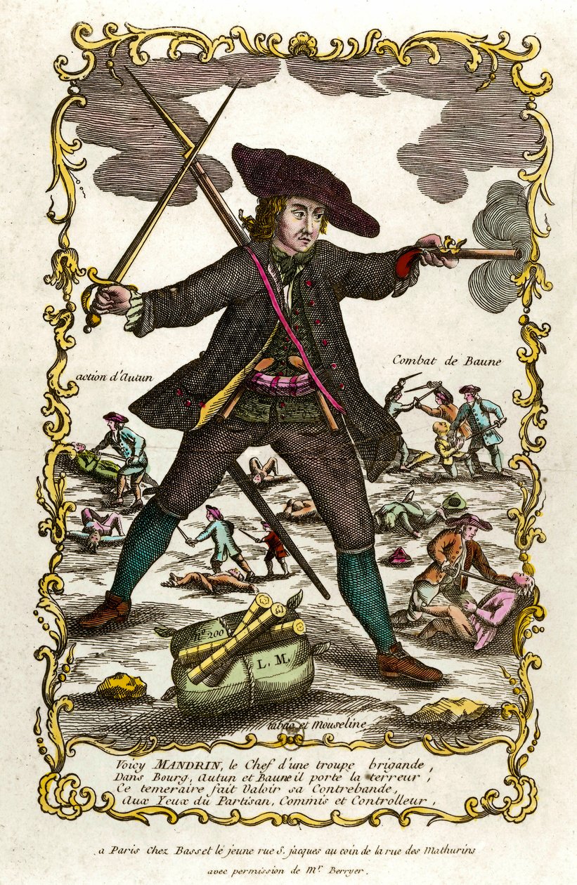 Portrait of the French brigand Louis Mandrin (ca. 1725-1755). Behind him, Autun