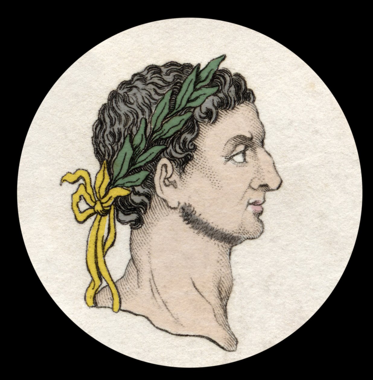 罗马皇帝奥通 (Marcus Othon Caesar Augustus) 的肖像 (32-69)。 19 世纪的雕刻。 作者 未知艺术家