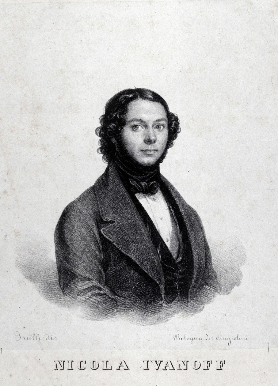 俄罗斯歌手尼古拉·伊万诺夫 (Nikolaj Kuzmiv Ivanov 1810-1880) 的肖像。 作者 未知艺术家